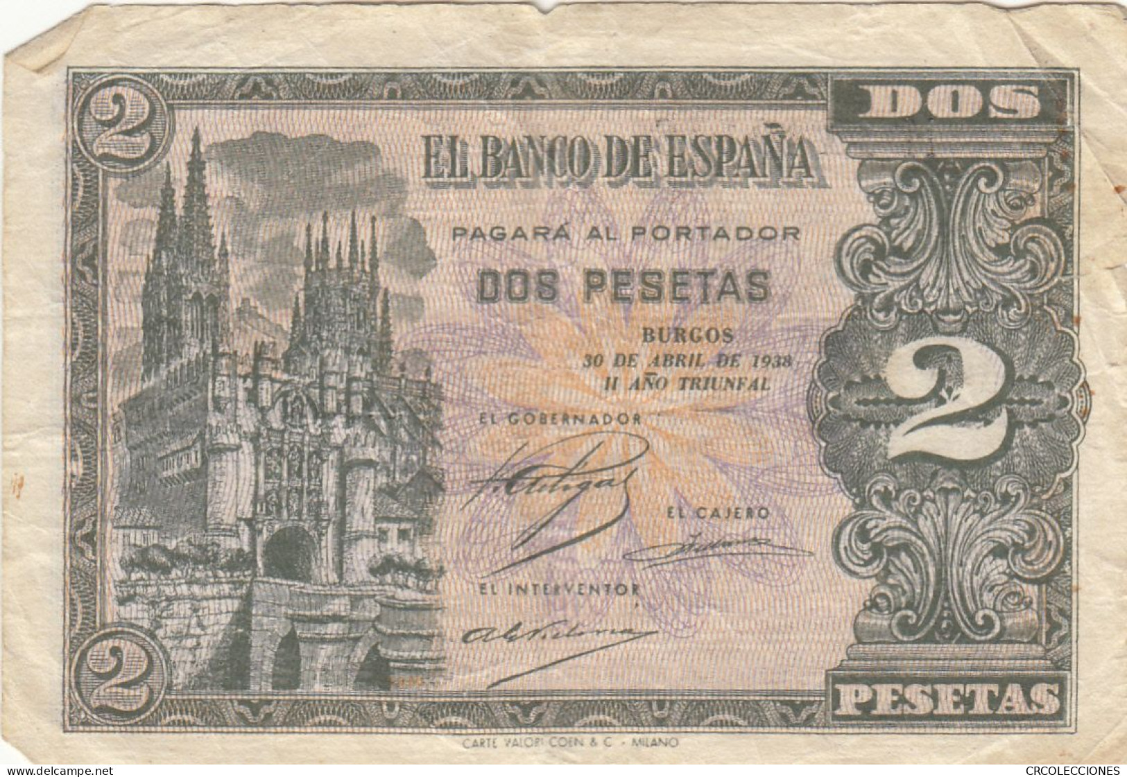 CRBS0845 BILLETE ESPAÑA 2 PESETAS ABRIL 1938 BC - 1-2 Pesetas