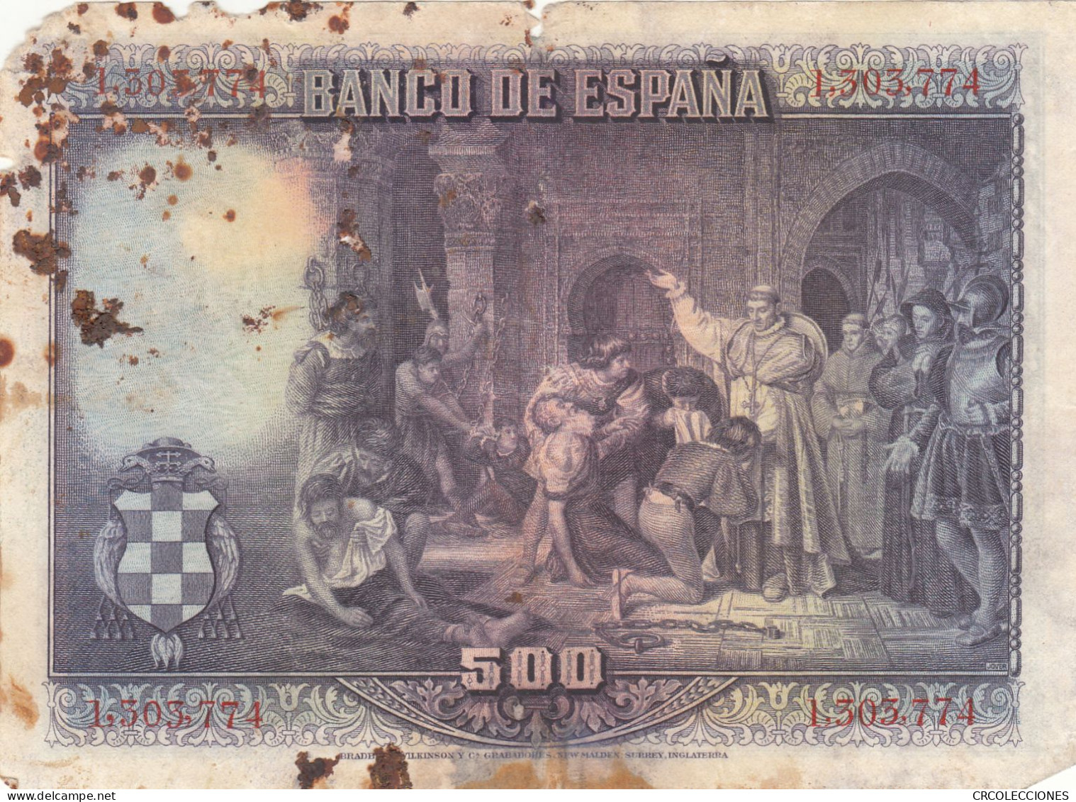 CRBS0812 BILLETE ESPAÑA 500 PESETAS 1928 CON MANCHAS MC - 500 Peseten