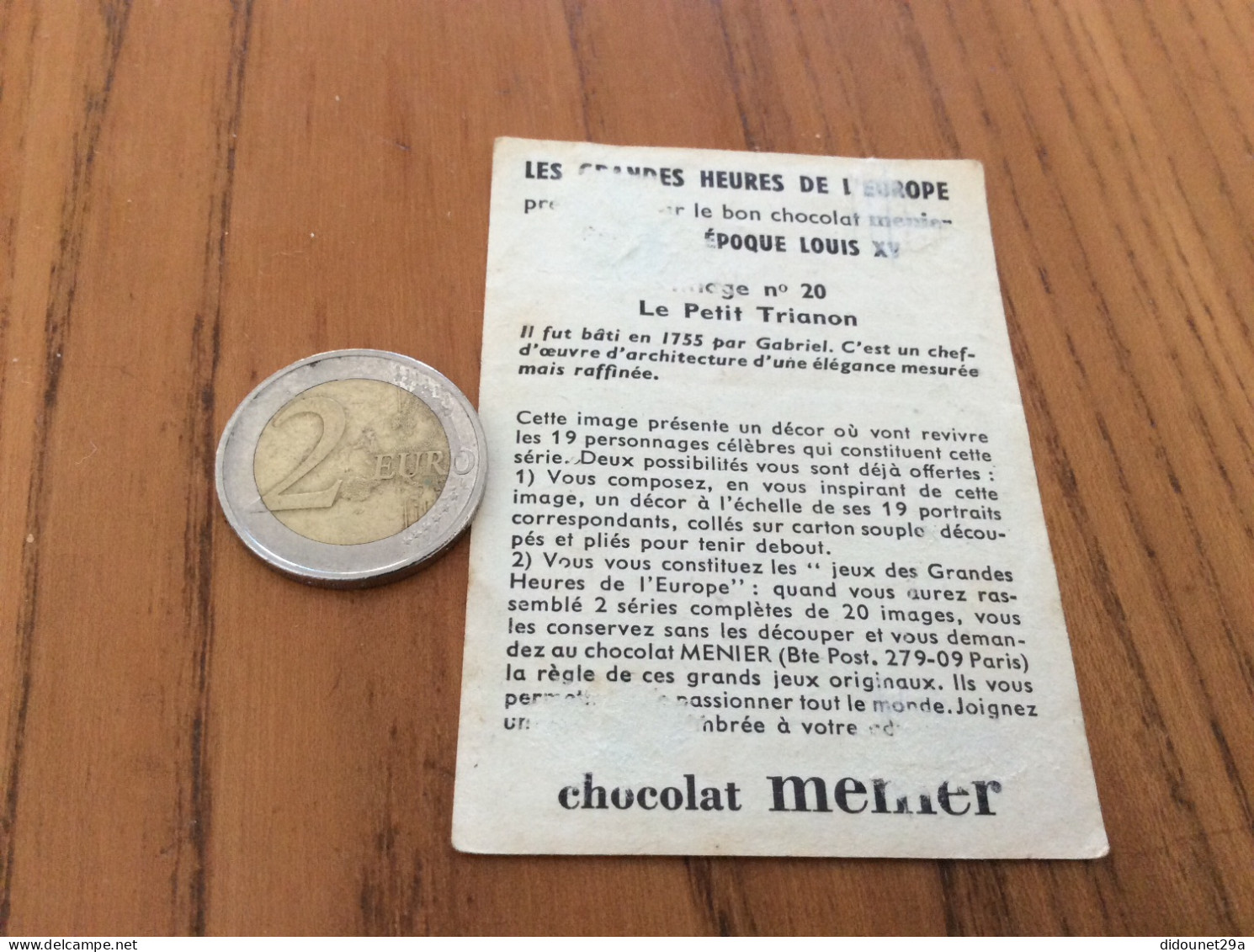 Chromo Chocolat Menier LES GRANDES HEURES DE L'EUROPE "Série F : ÉPOQUE LOUIS XV - Nº20 Le Petit Trianon" - Menier