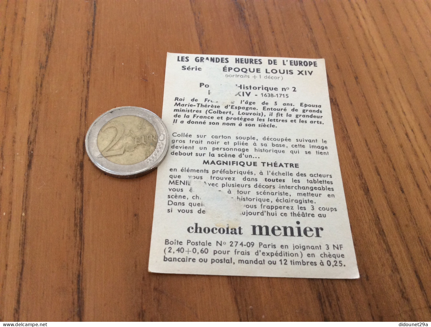Chromo Chocolat Menier LES GRANDES HEURES DE L'EUROPE "Série H : ÉPOQUE LOUIS XIV - Nº2 Louis XIV" - Menier