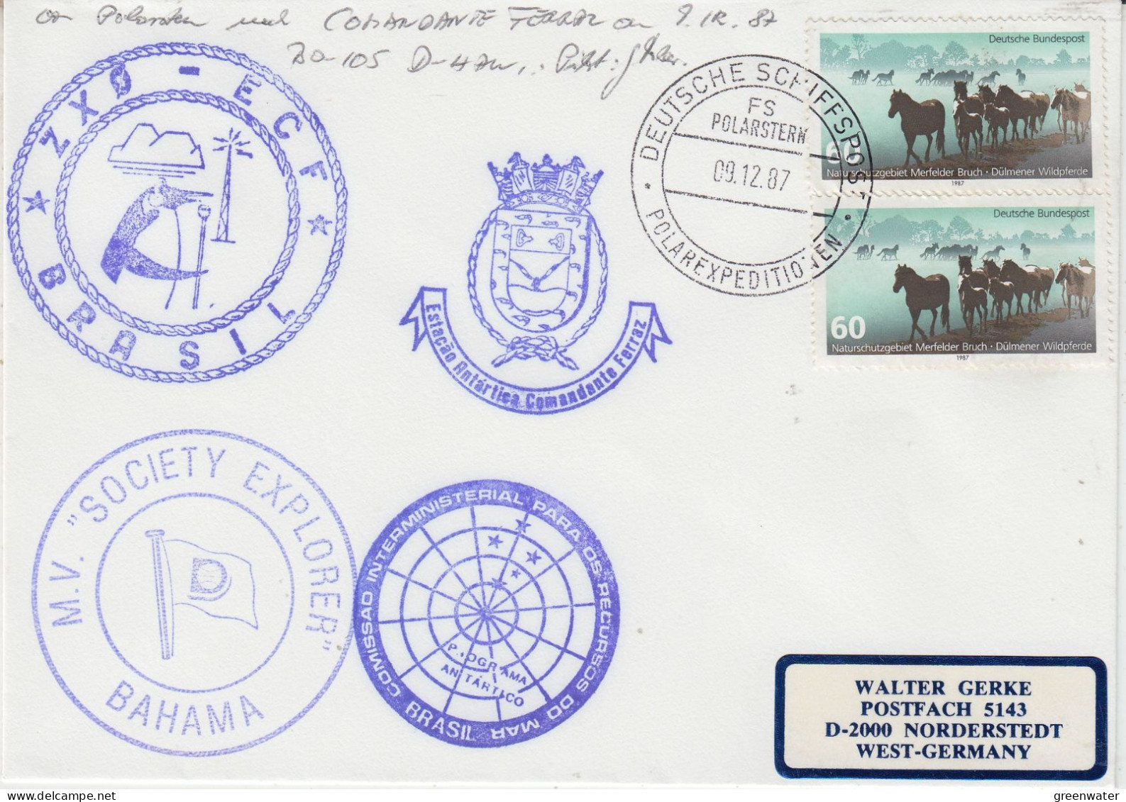 Germany Heli Flight From Polarstern To Comandante Ferraz (Brazil) 8.12.1987 (SZ174A) - Vols Polaires