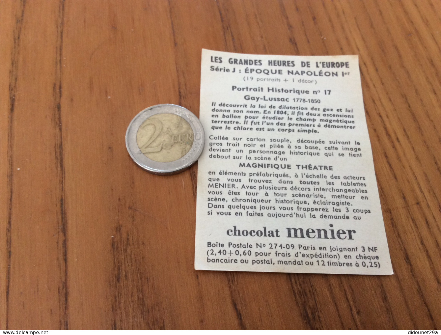 Chromo Chocolat Menier LES GRANDES HEURES DE L'EUROPE "Série J : ÉPOQUE NAPOLEON 1er - Nº17 Gay-Lussac" - Menier