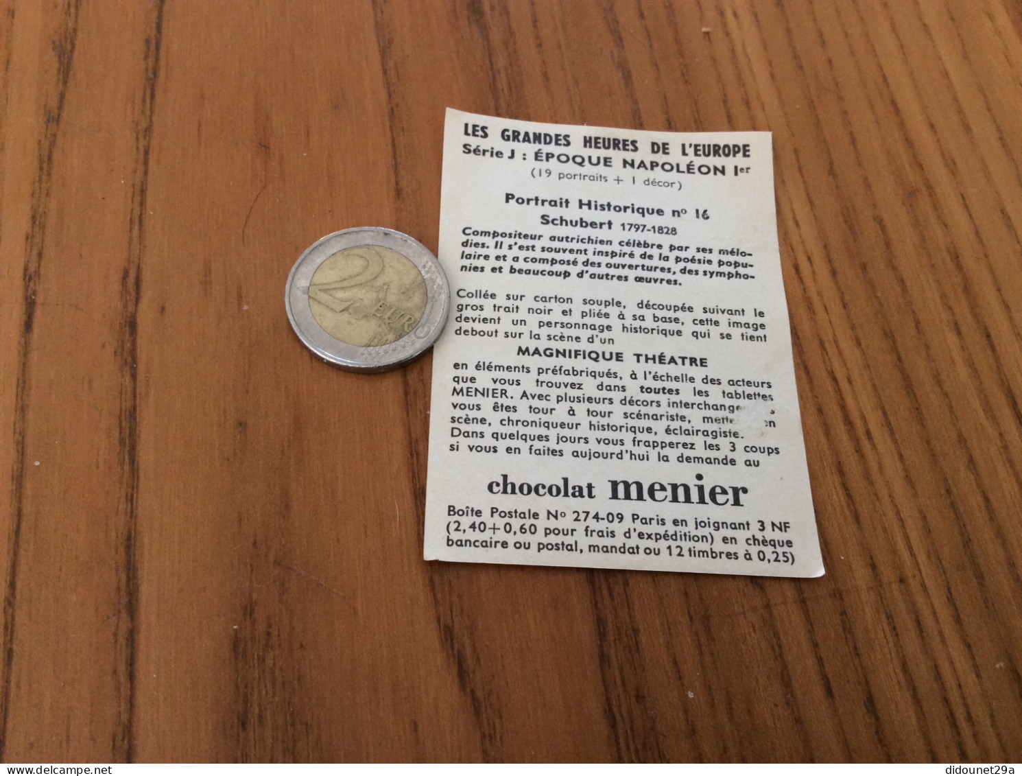 Chromo Chocolat Menier LES GRANDES HEURES DE L'EUROPE "Série J : ÉPOQUE NAPOLEON 1er - Nº16 Schubert" - Menier