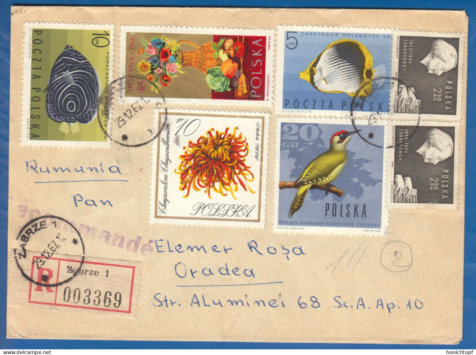 Polen; Registered Cover Zabrze 1; 1967 - Briefe U. Dokumente