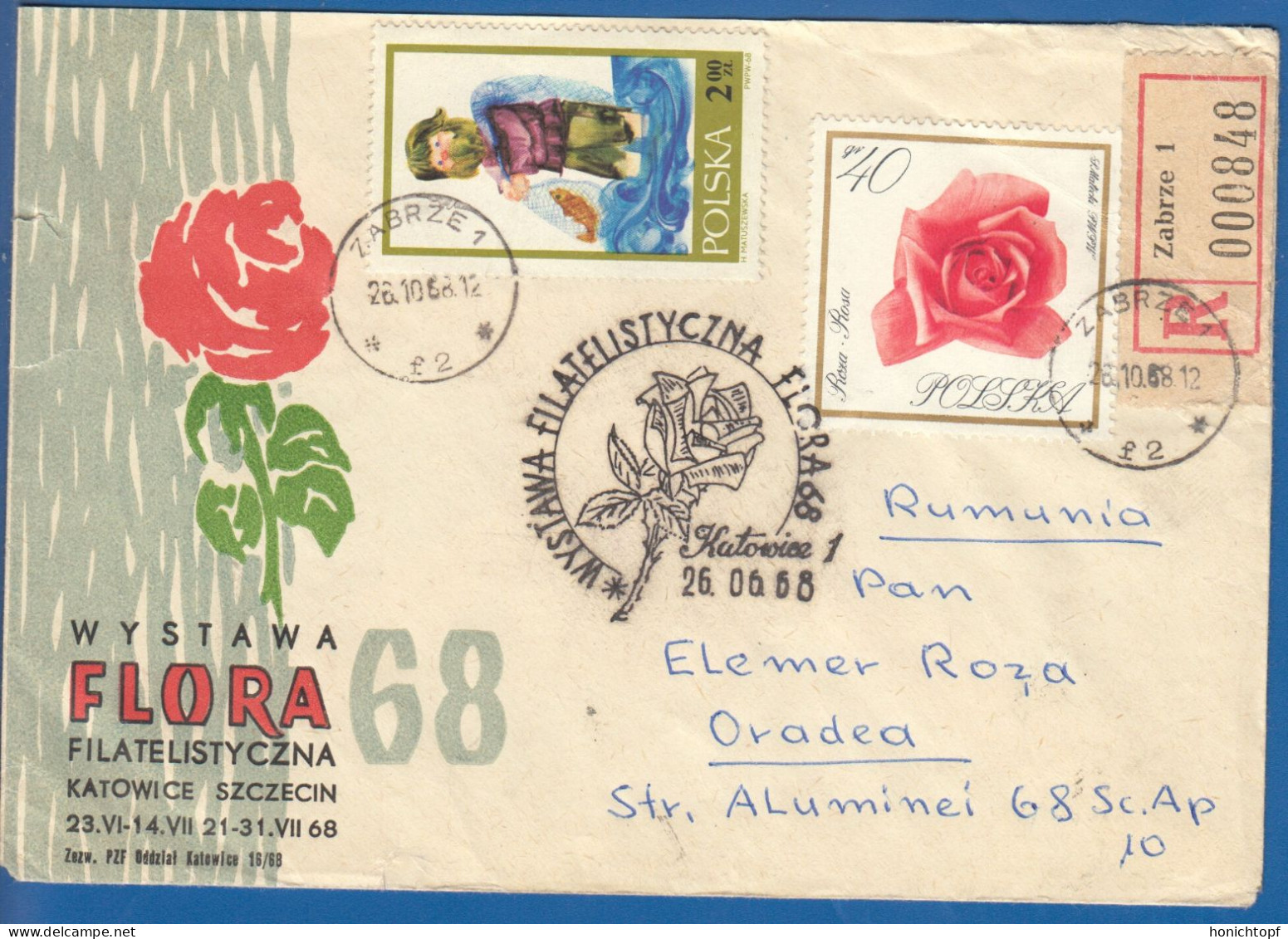 Polen; Registered Cover Zabrze 1; 1968 - Lettres & Documents