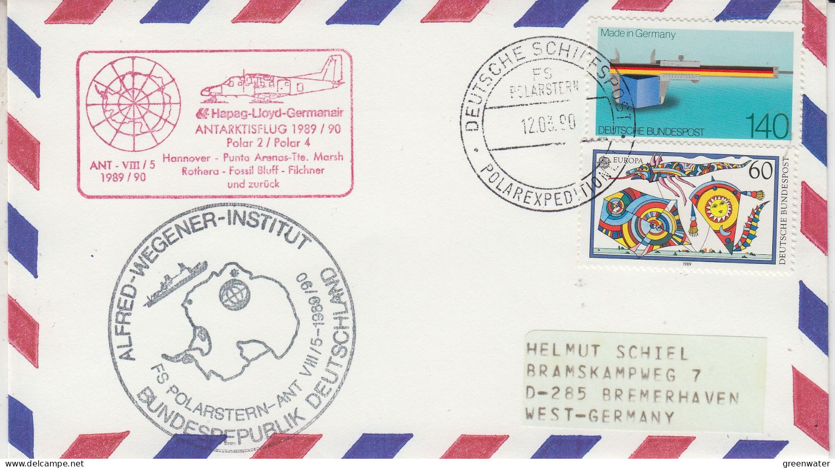 Germany Antarctic Flight  Hannover To Filchner And Back Ca Polarstern 12.03.1990 (SZ175C) - Vols Polaires
