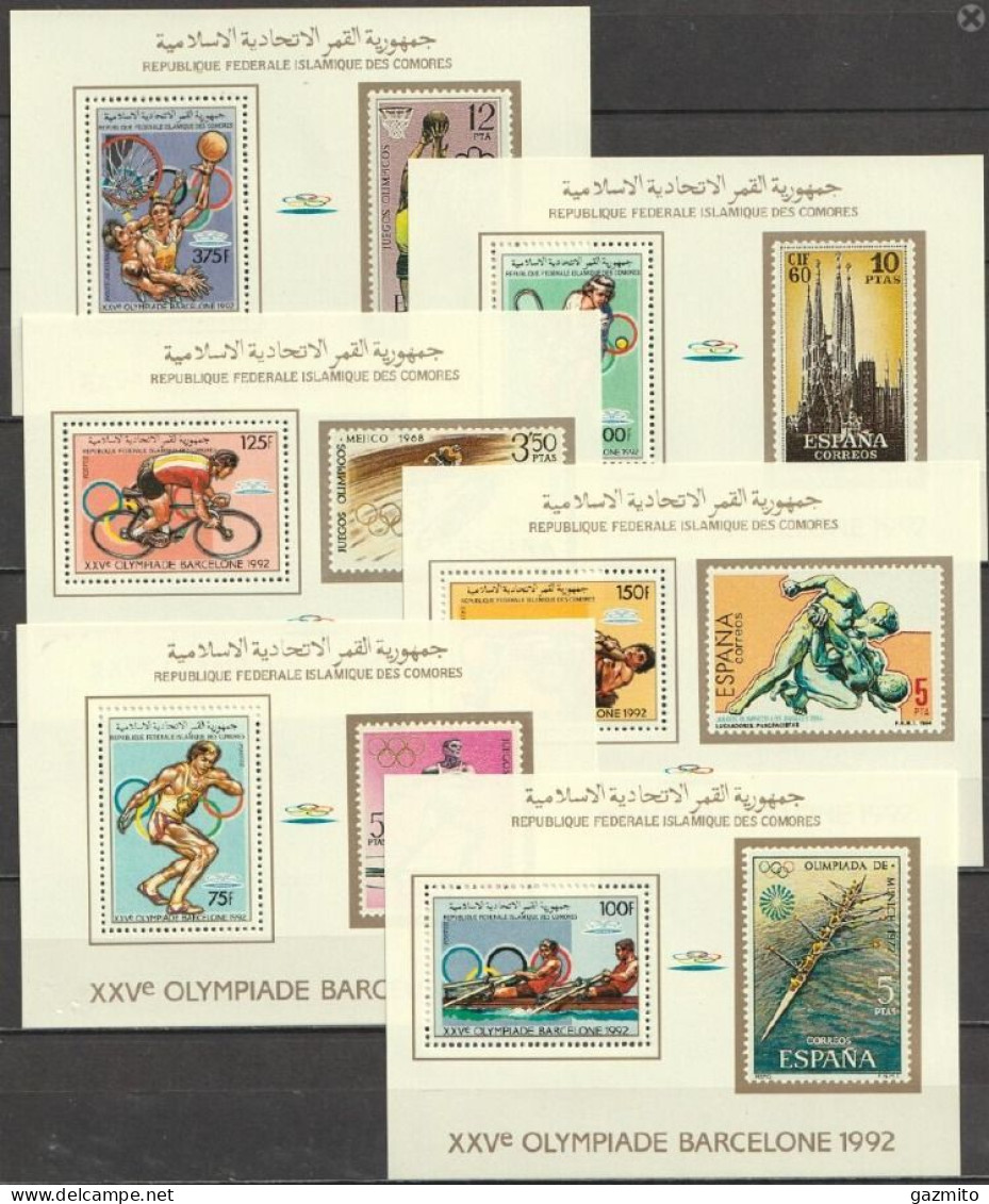 Comores 1988, Olympic Games In Barcellona, Athletic, Tennis, Basketball, Cycling, Fight, Stamp On Stamp, 6BF - Lucha