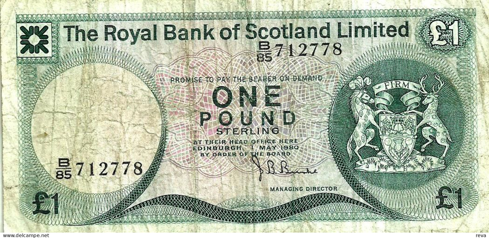 UNITED KINGDOM SCOTLAND 1 POUND GREEN EMBLEM ROYAL BANK FRONT CASTLE BACK DATED 01-5-1980 P? READ DESCRIPTION !! - 1 Pound