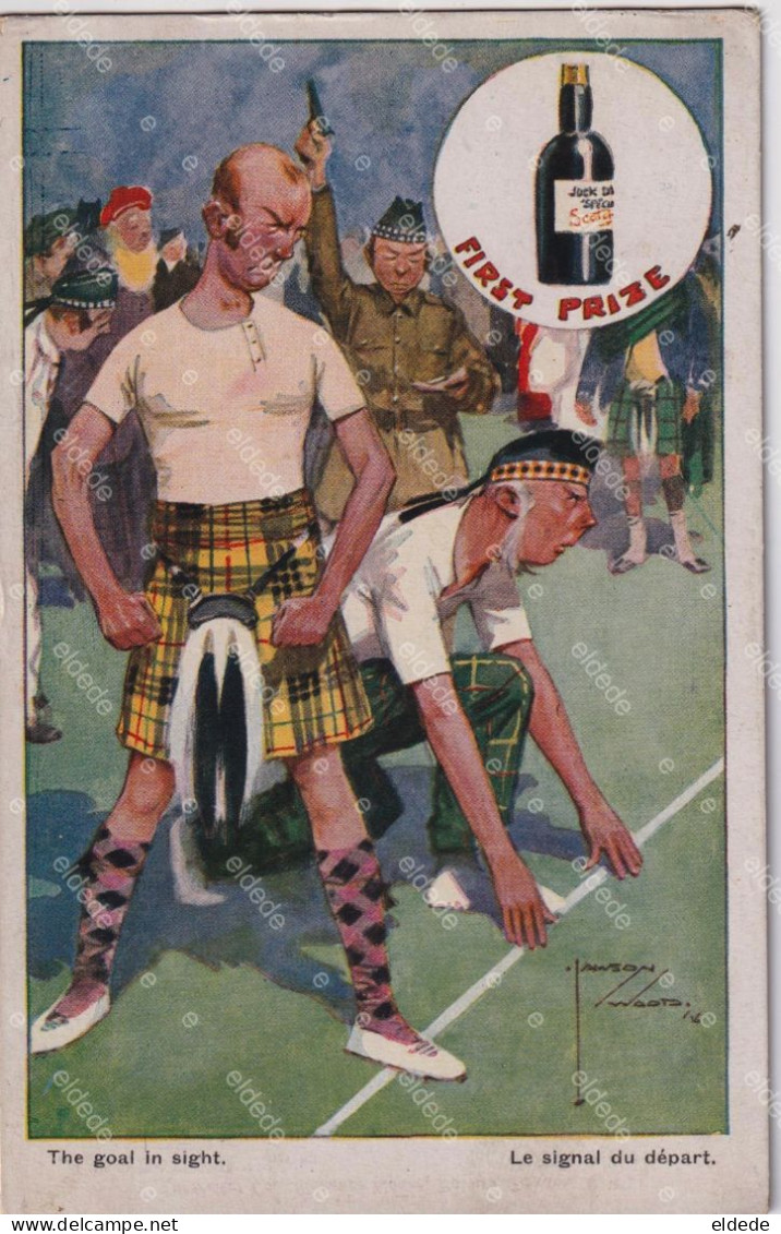 Art Card Scottish Start Run  Winner  Bottle Of Scotch Whisky Kilt - Athlétisme