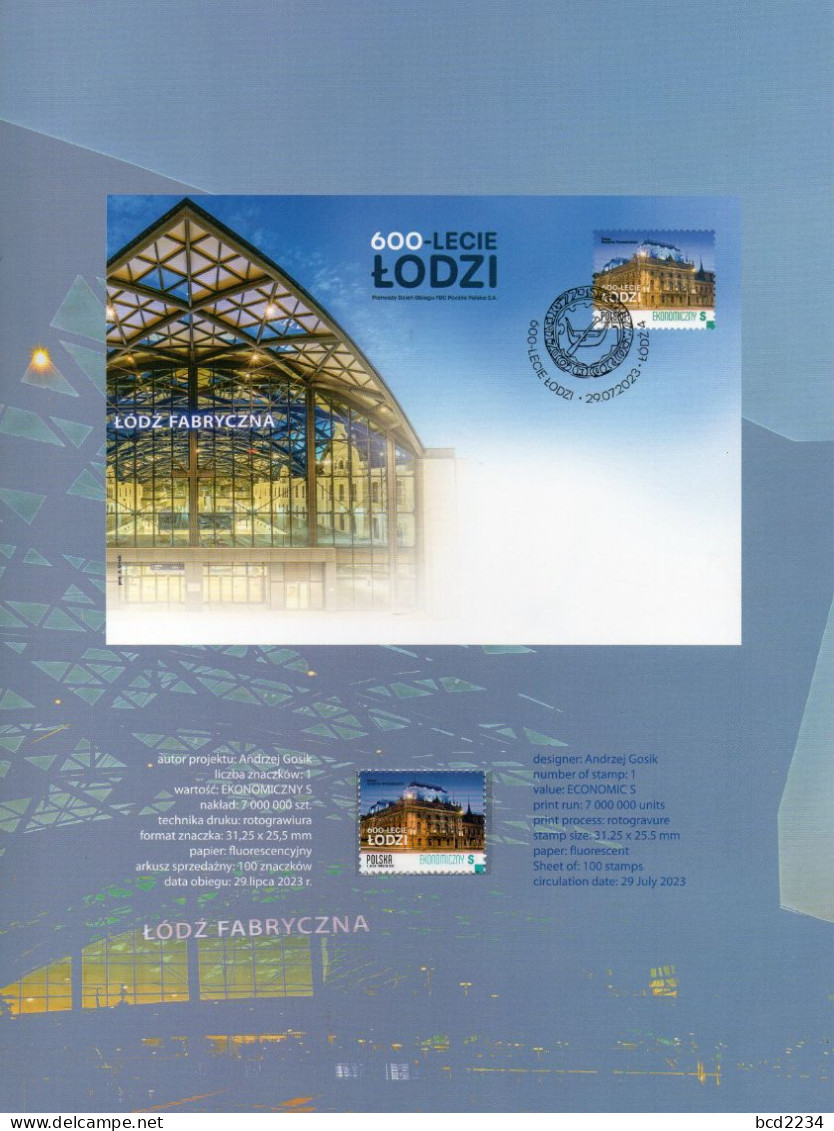 POLAND 2023 POST OFFICE LIMITED EDITION PHILATELIC FOLDER: 600TH ANNIVERSARY POLISH 3RD THIRD LARGEST CITY ARCHITECTURE - Cartas & Documentos