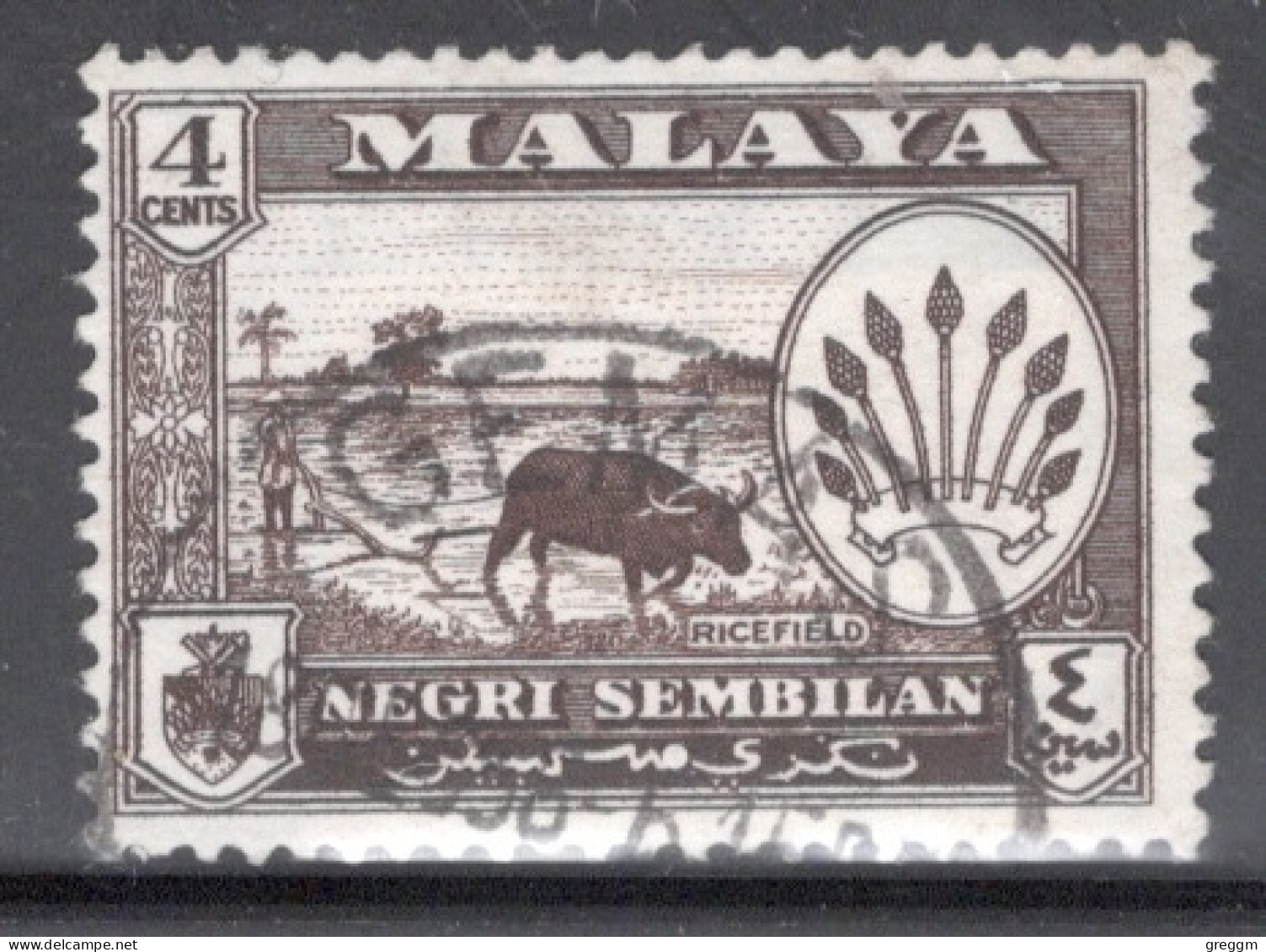 Malaya Negri Sembilan Single 4 Cents 1957 Stamp From The Coat Of Arms & Views Of Country Set In Fine Used Condition. - Negri Sembilan