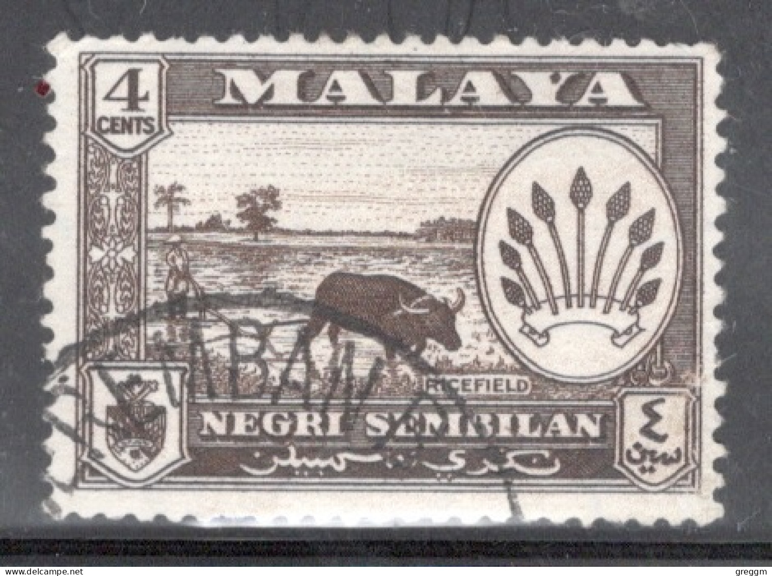 Malaya Negri Sembilan Single 4 Cents 1957 Stamp From The Coat Of Arms & Views Of Country Set In Fine Used Condition. - Negri Sembilan