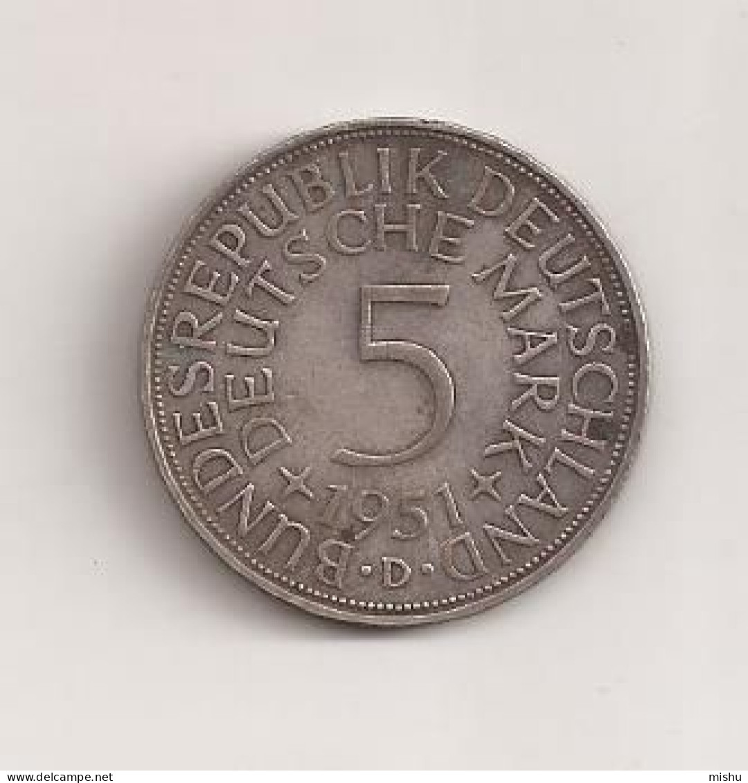 Germany Coin - 5 Deutsche Mark Silver - 1951 D - Andere & Zonder Classificatie