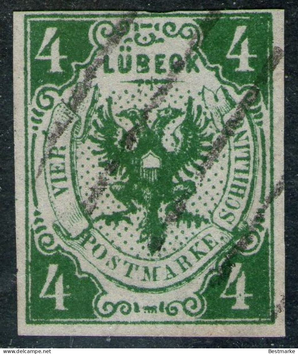 Balkenstempel Auf 4 Shilling Grün - Lübeck Nr. 5 PF II - Tief Geprüft BPP - Pracht/Kabinett - Luebeck