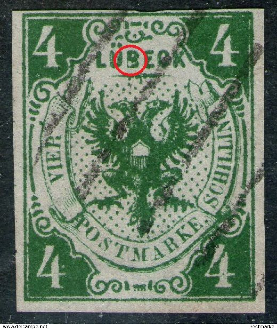 Balkenstempel Auf 4 Shilling Grün - Lübeck Nr. 5 PF II - Tief Geprüft BPP - Pracht/Kabinett - Luebeck