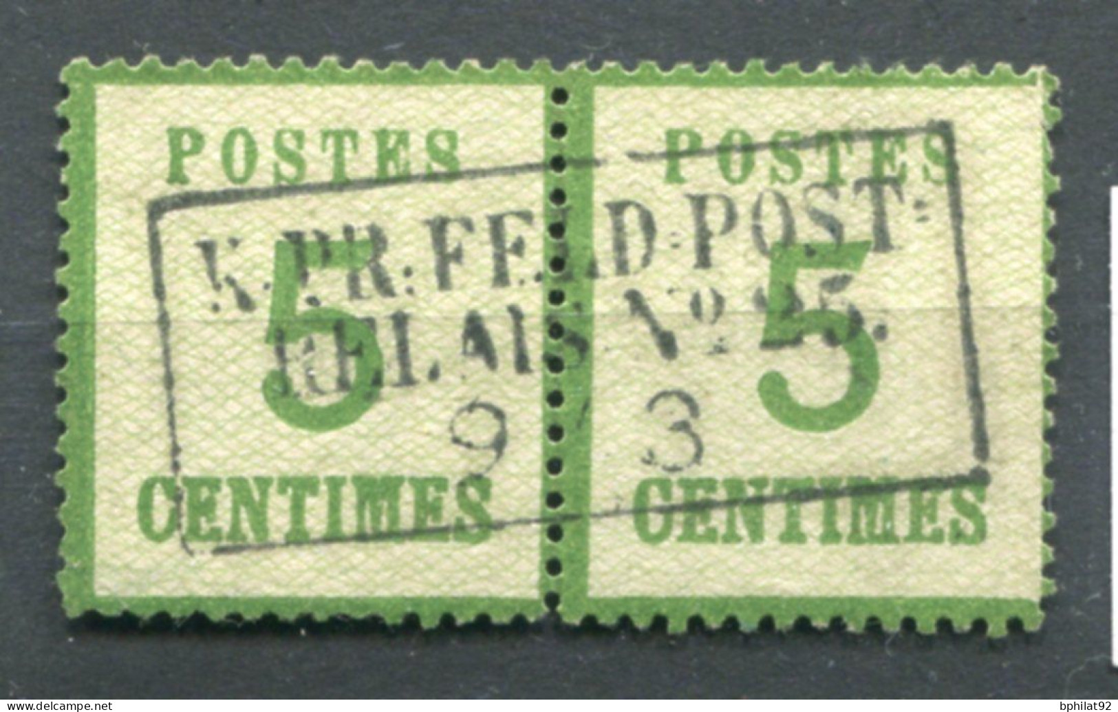 !!! ALSACE LORRAINE, PAIRE DU N°4 CACHET FELDPOST RELAIS 25, INFIME CLAIR SUR UN TIMBRE - Gebraucht