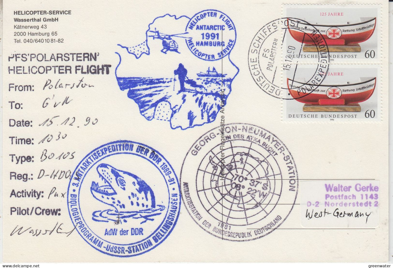 Germany Heli Flight From Polarstern To Neumayer 15.12.1990 (SZ176B) - Vols Polaires