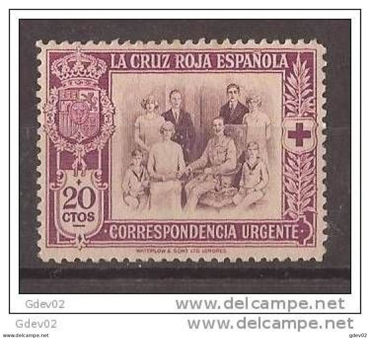 ES338PC-L4455PC-TESPURGENTE.España.Spain.Espagne.Familia Real Española.CRUZ  ROJA ESPAÑOLA 1926 (Ed 338*) Con Charnela - Exprès