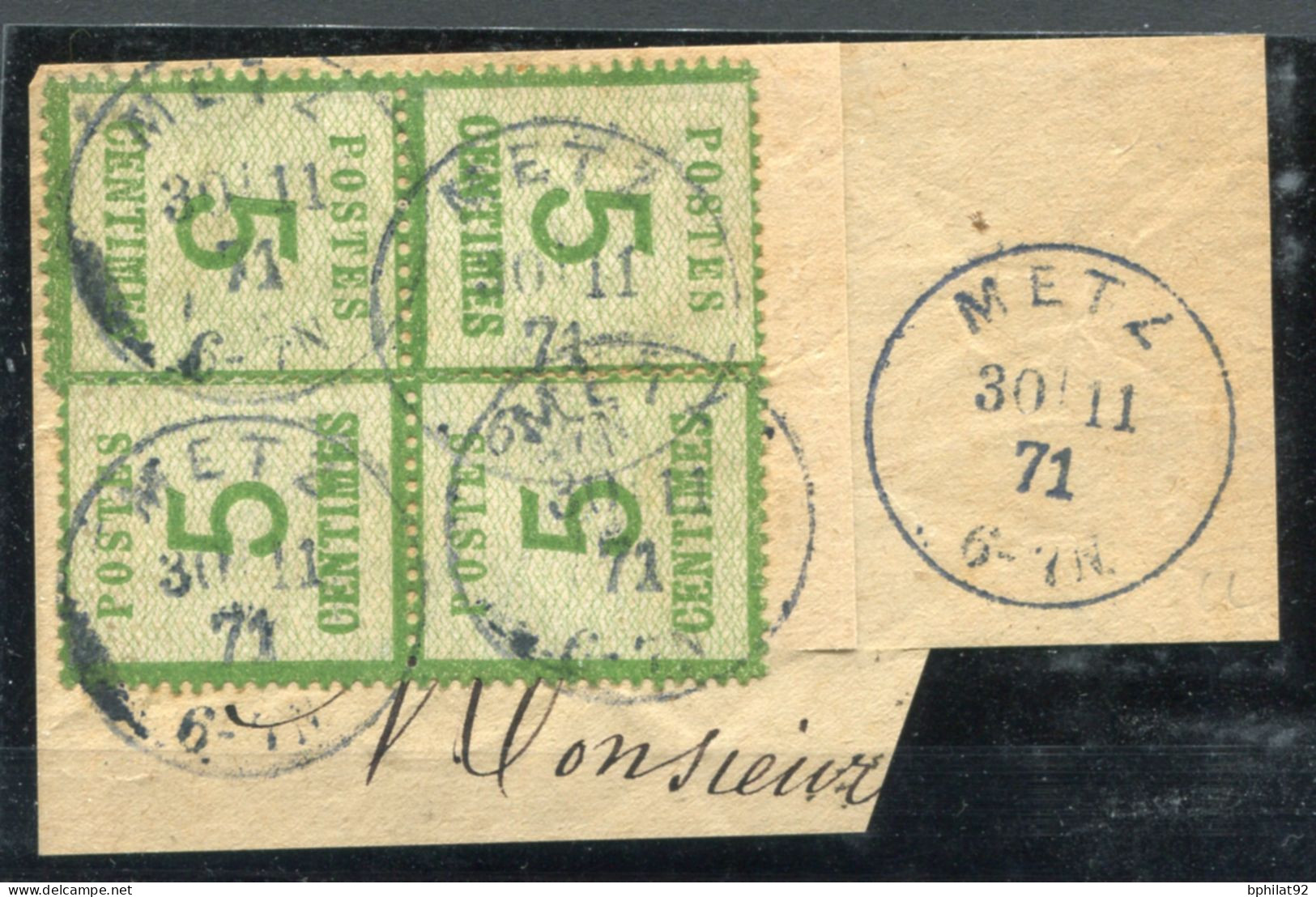 !!! ALSACE LORRAINE, 4 EX DU N°4 SUR FRAGMENT CACHETS DE METZ - Used Stamps