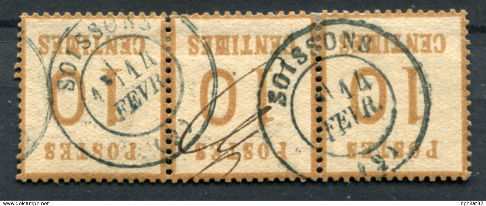 !!! ALSACE LORRAINE, BANDE DE 3 DU N°5 CACHET FRANCAIS DE SOISSON, SIGNE JAMET. CONSOLIDEE PAR CHARNIERE - Used Stamps