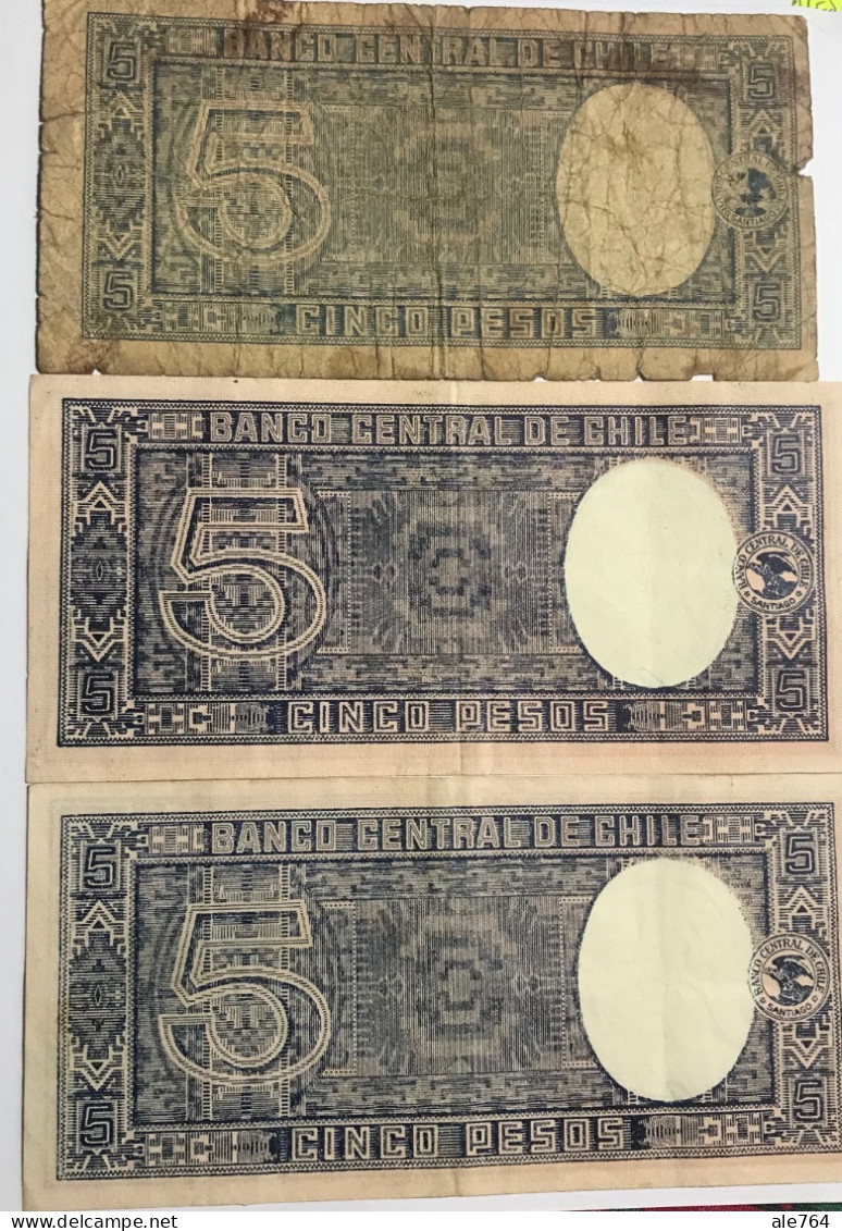 Chile Banknote 5 Pesos Lot Of 3,1958-9 Serie A,P119, XF. - Chile