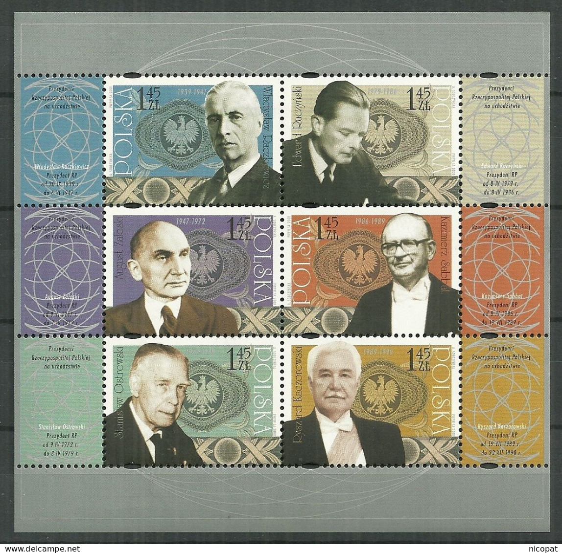 POLAND MNH ** 4113-4118 Raczkiewicz Raczynski Zaleski Sabbat Ostrowski Kaczorowski - Unused Stamps