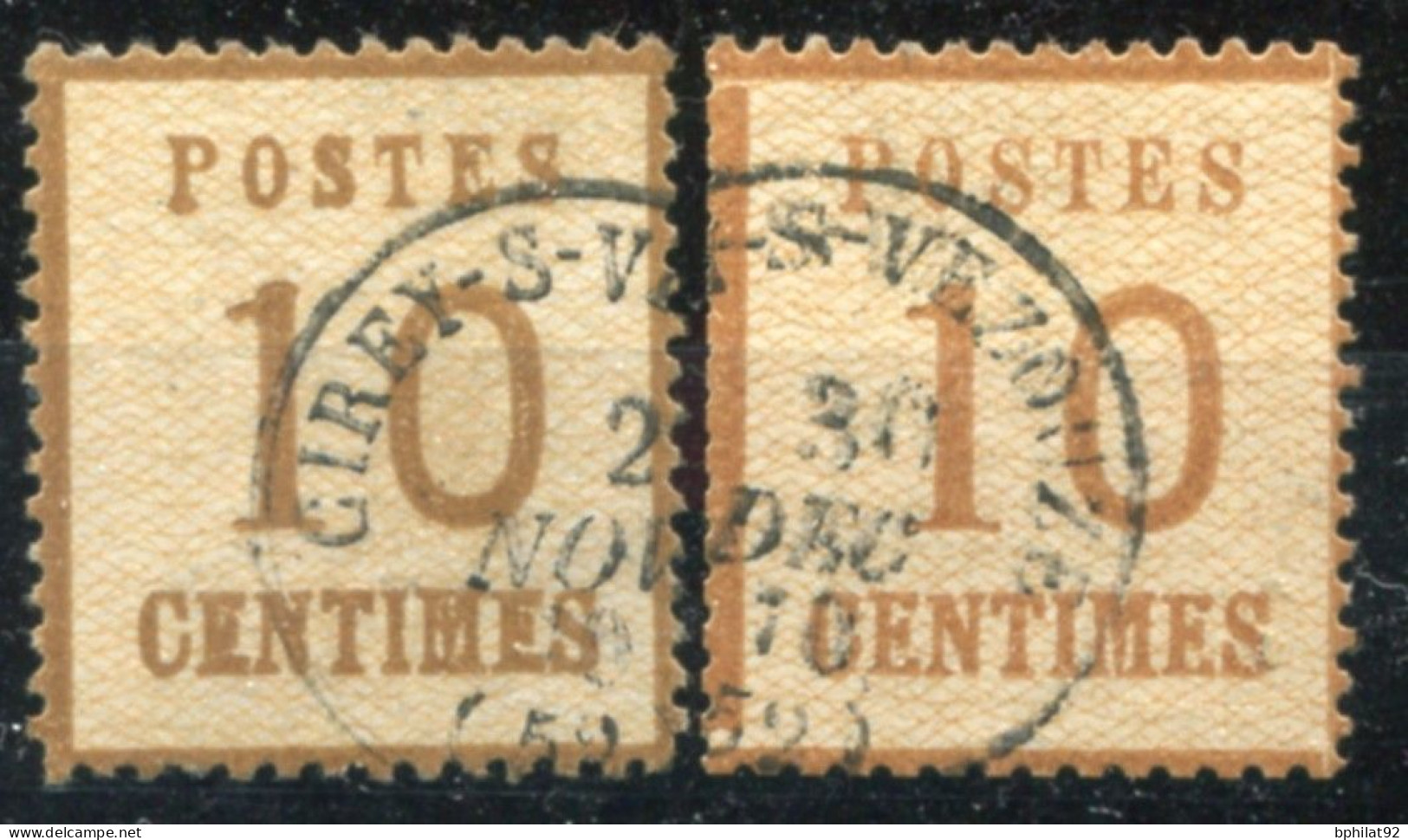 !!! ALSACE LORRAINE, 2 EX DU N°5 CACHET FRANCAIS DE CIREY SUR VEZOUZE. UN TP AVEC DEFAUT - Used Stamps