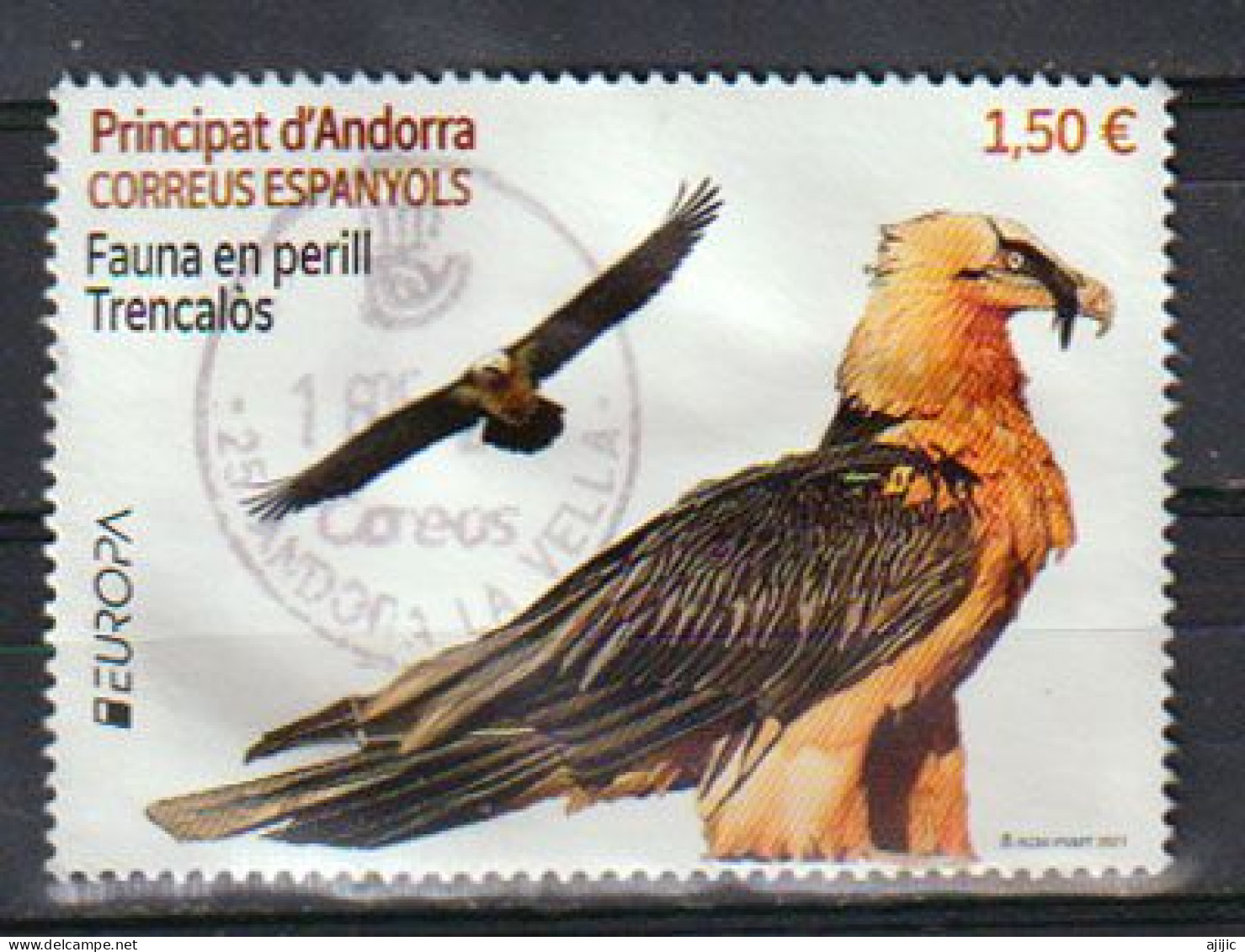 ANDORRA.EUROPA CEPT 2021. Fauna En Perill / Trencalos. Balbuzard.Quebrantahuesos. Oblitéré 1 ère Qualité. AND ESP - Used Stamps