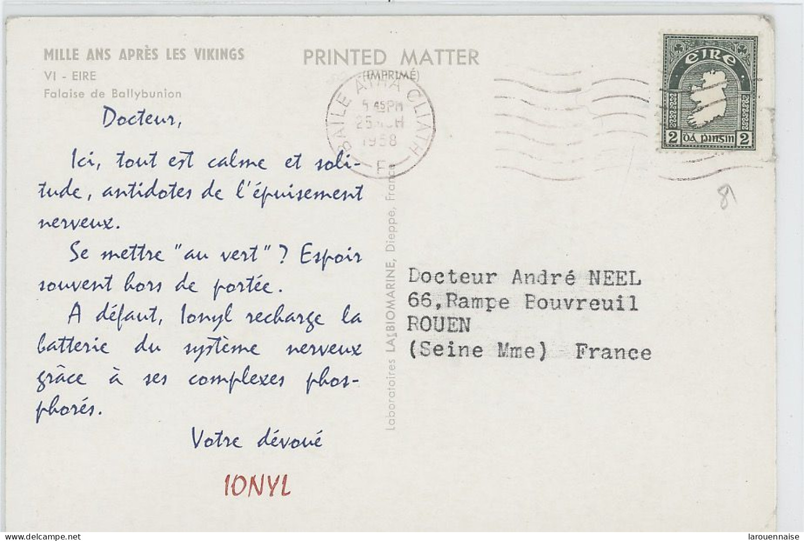 IRLANDE - N°81 / IMPRIME POUR LA FRANCE -CàD : BAILE ATHA CLIATH -25 MCH 1958 - Lettres & Documents