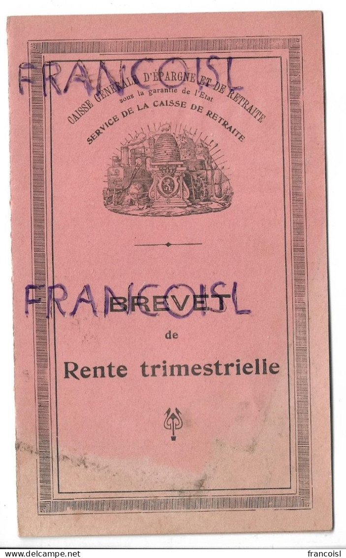 Caisse Générale D'Epargne Et De Retraite. Brevet De Rente Trimestrielle. Catégorie A. 1942 - A - C