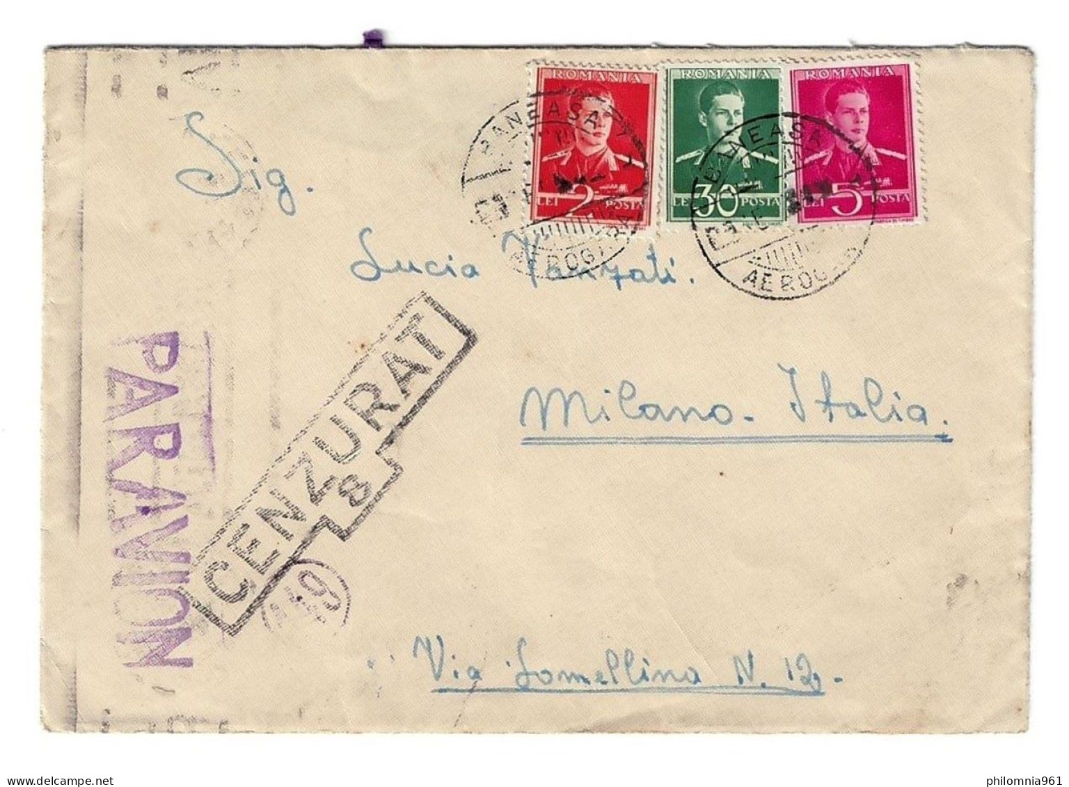 Romania Paneasa CENSORED AIRMAIL COVER To Milan Italy 1941 - Cartas De La Segunda Guerra Mundial