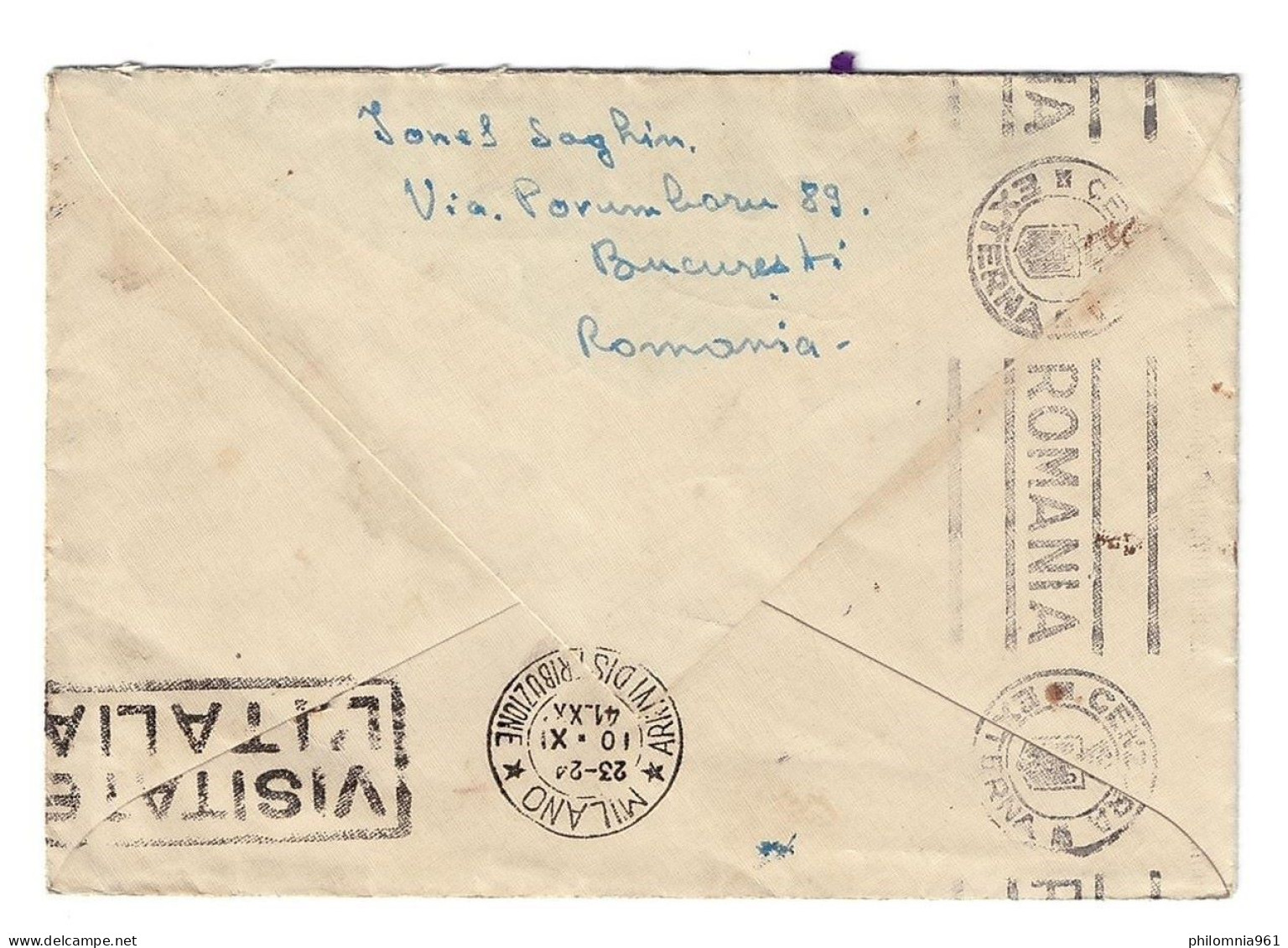 Romania Paneasa CENSORED AIRMAIL COVER To Milan Italy 1941 - Lettres 2ème Guerre Mondiale