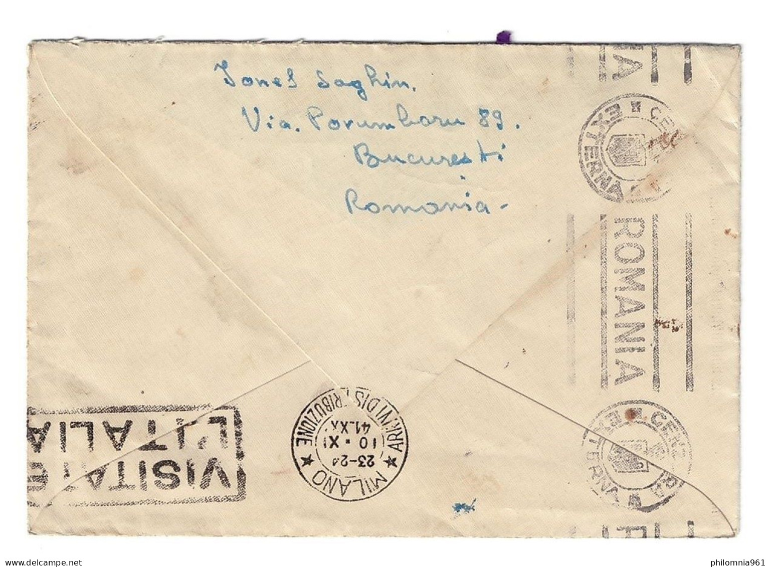 Romania Paneasa CENSORED AIRMAIL COVER To Milan Italy 1941 - Storia Postale Seconda Guerra Mondiale