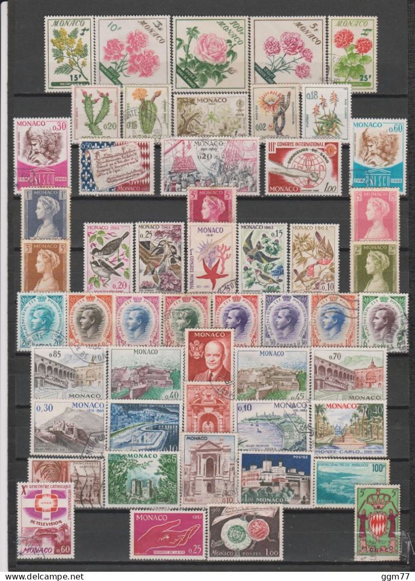 129 TIMBRES MONACO OBLITERES  & NEUFS** & * + SANS GOMME DE 1951 à 1966   Cote : 95,70 € - Oblitérés