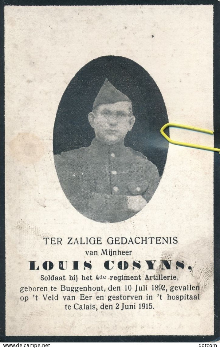 Louis COSYNS - °Buggenhout 1892  En Overleden Te Calais (F) In 1915 - 1914-18