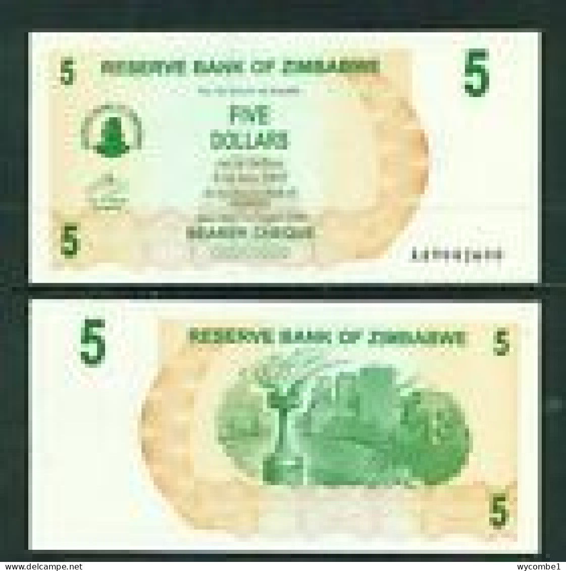ZIMBABWE -  2007 5 Dollars UNC  Banknote - Zimbabwe