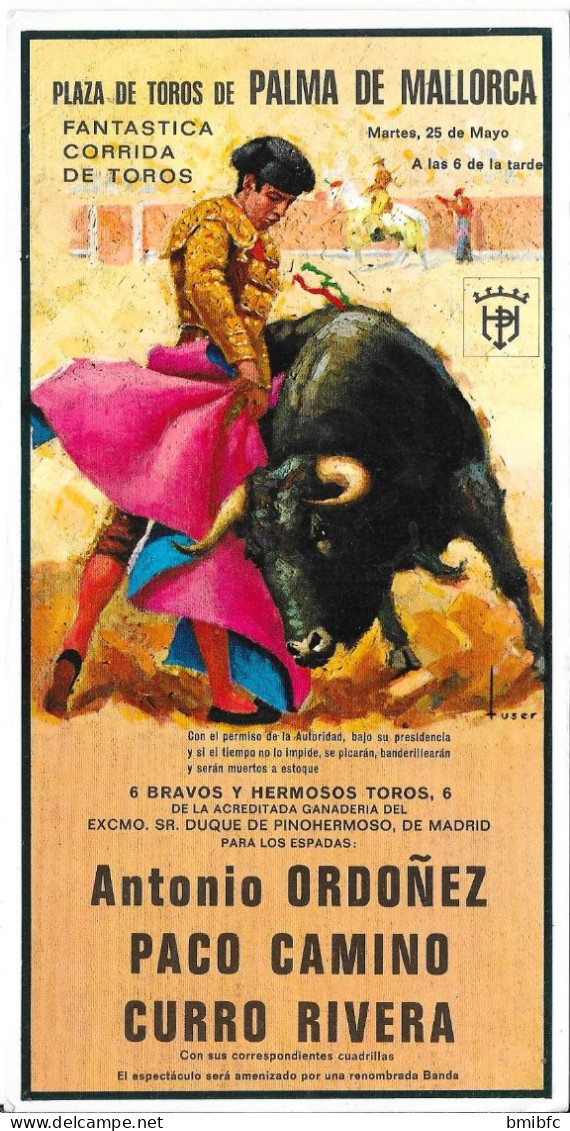 PLAZA DE TOROS DE PALMA DE MALLORCA  - AFFICHE DE CORRIDA - ANTONIO ORDONEZ - Palma De Mallorca