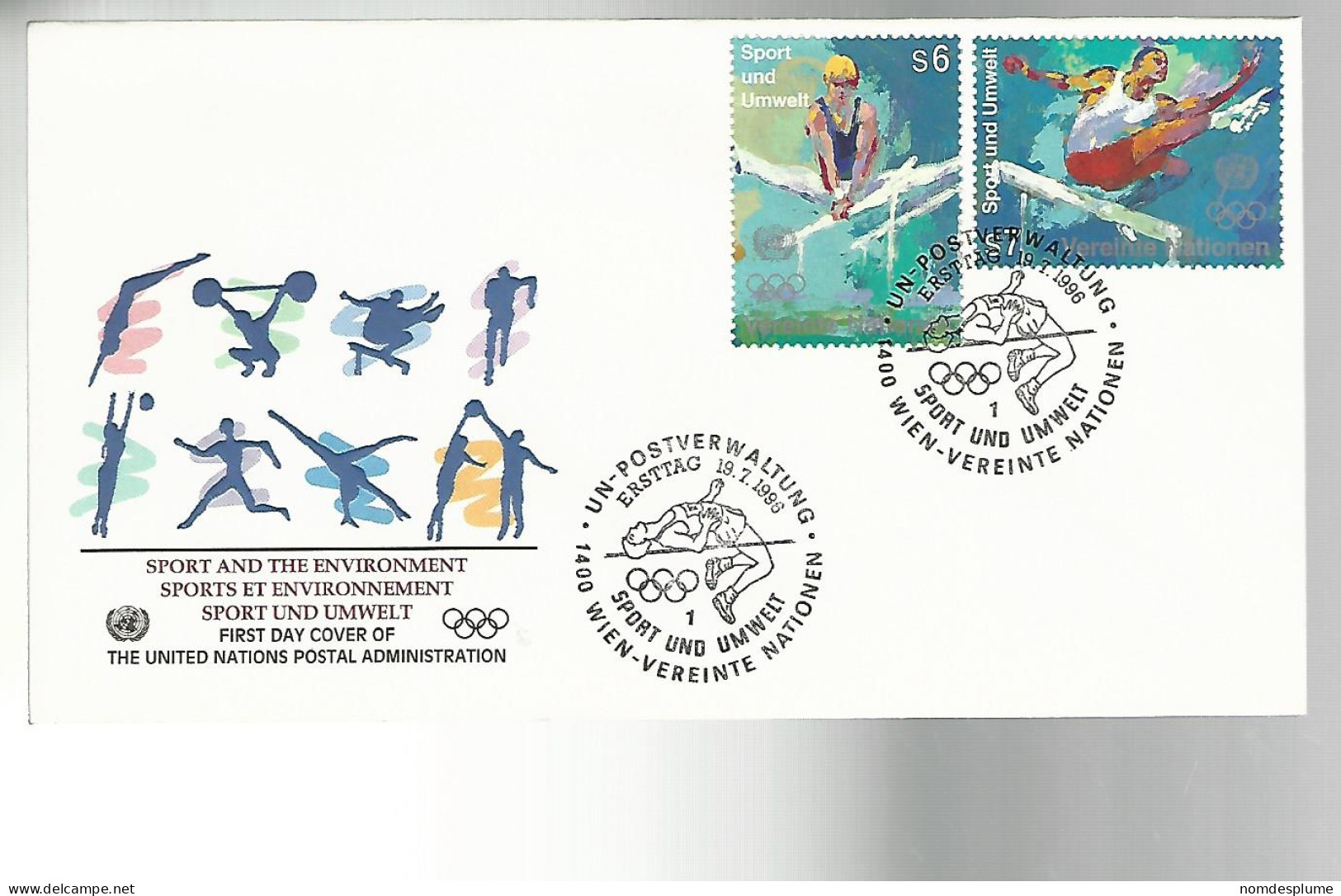 53006 ) United Nations FDC Vienna Postmark 1996 UN Postal Administration Olympic Sports - Briefe U. Dokumente