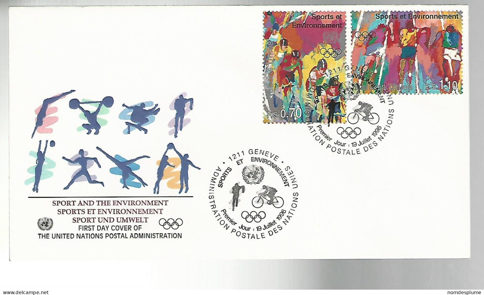 53012 ) United Nations FDC Geneva Postmark 1996 Sport Olympics - Briefe U. Dokumente