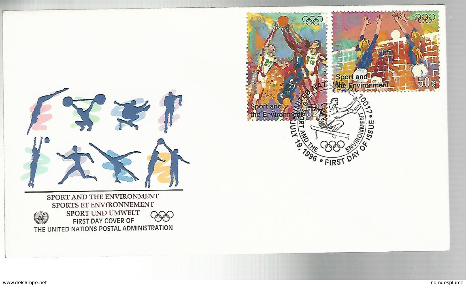 53013 ) United Nations FDC New York Postmark 1996 Sport Olympics - Briefe U. Dokumente