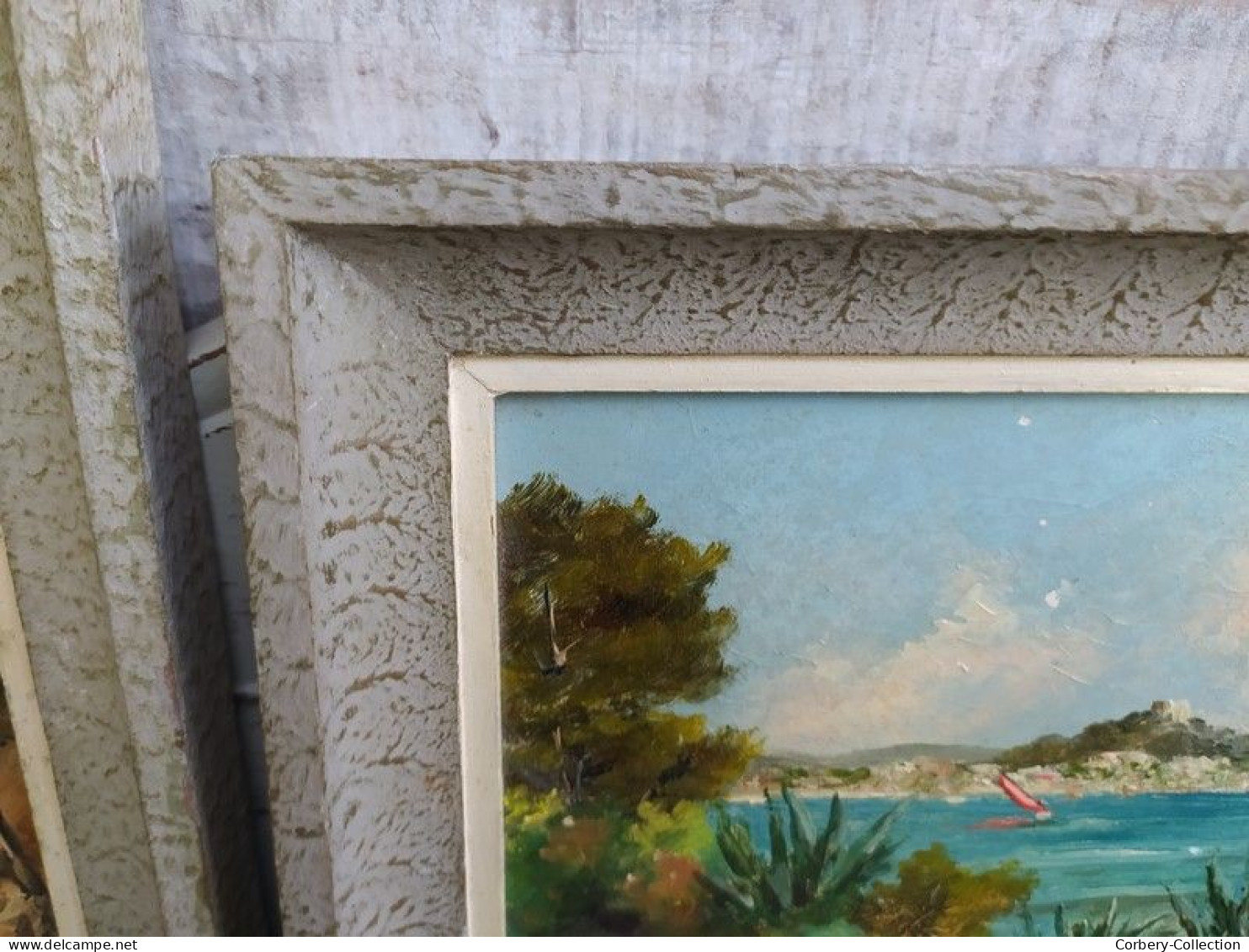 Paire de Tableaux Marine Porquerolles l'Oustaou de Diou Signés V. Bernard ca1950