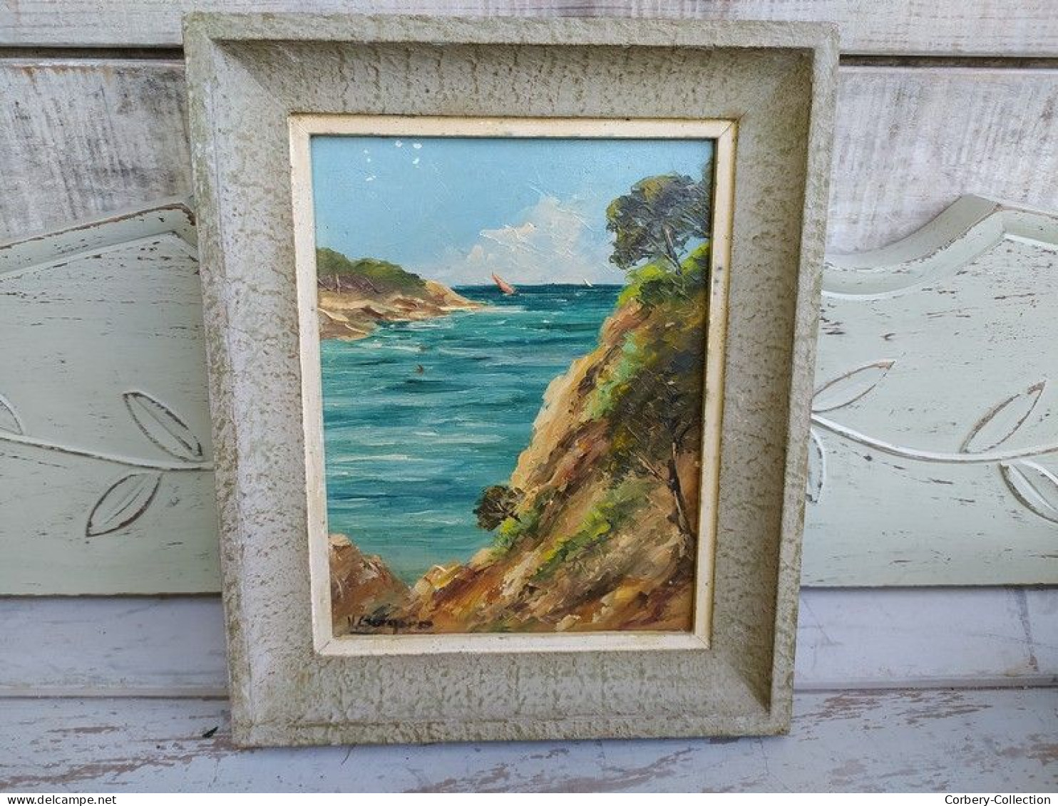 Paire de Tableaux Marine Porquerolles l'Oustaou de Diou Signés V. Bernard ca1950