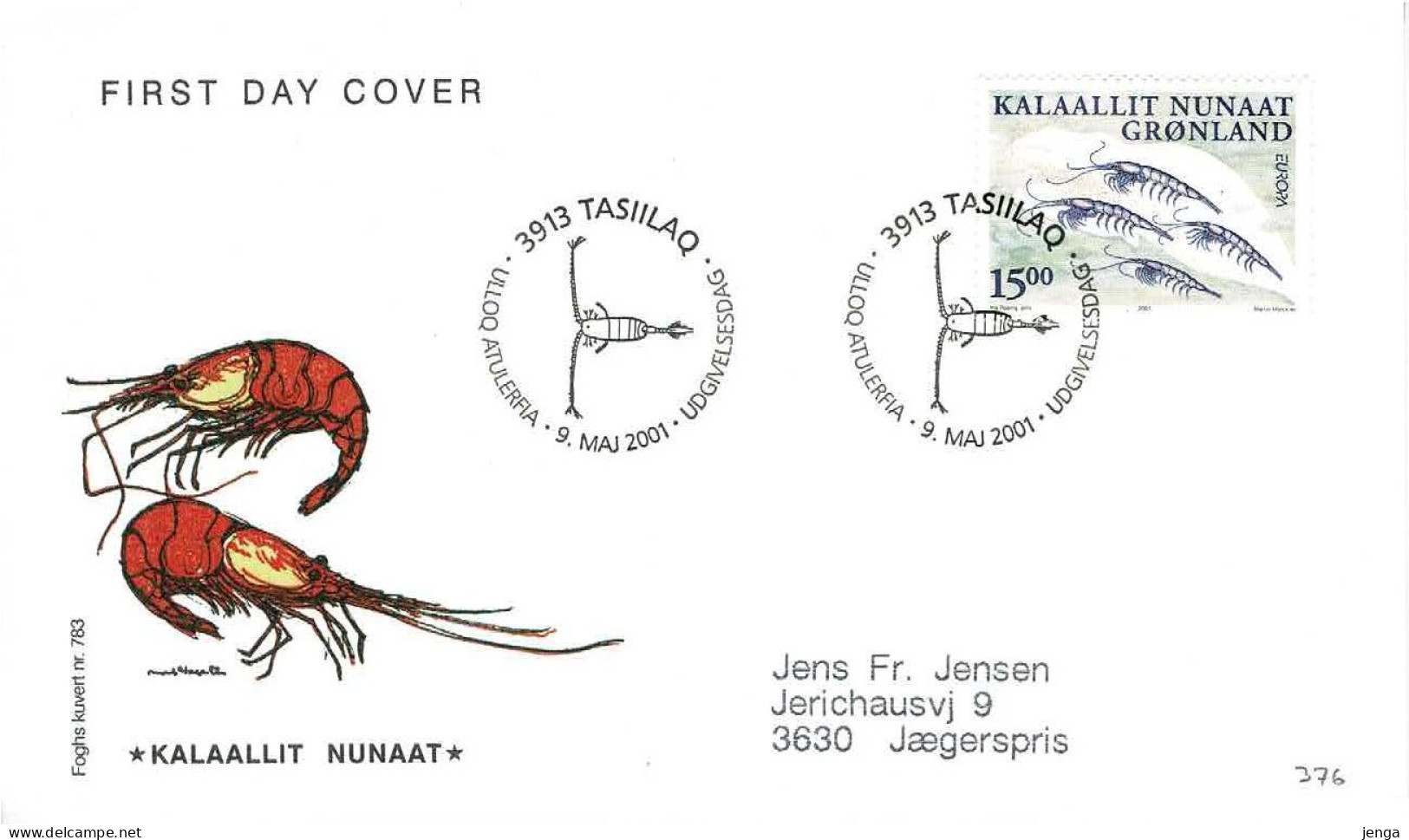 Greenland; 2001 Europa - CEPT; Shrimp On FDC (Foghs Cover) - 2001