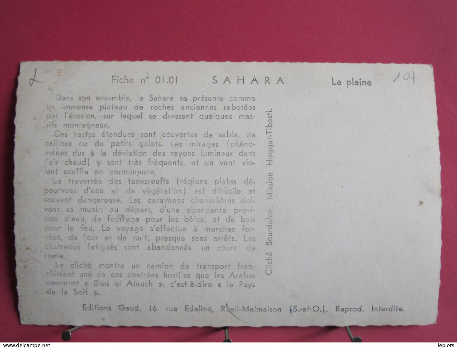 Sahara - La Plaine - Véhicule Dans Le Désert - Fiche Dargaud - Sahara Occidentale