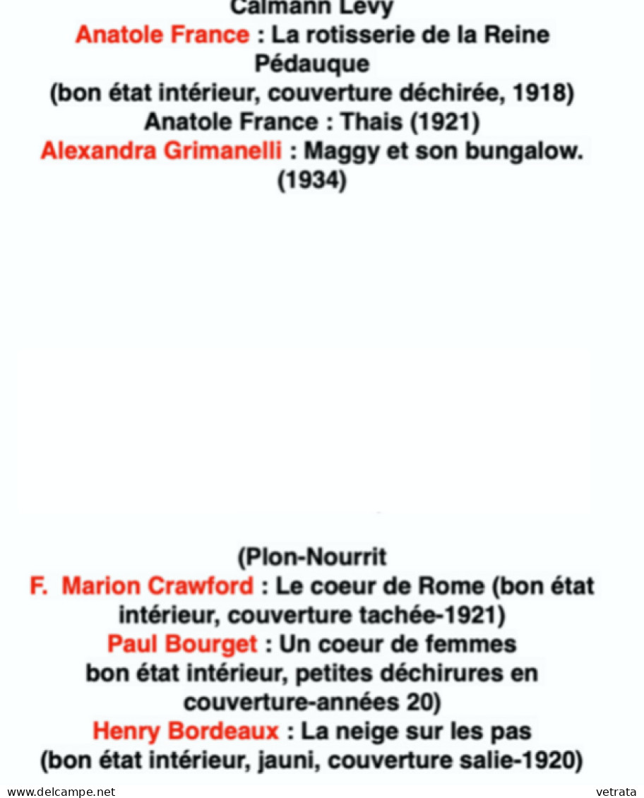 10 Livres Années 20/30 & 40 : Anatole France/Alexandra Grimanelli/F.  Marion Crawfor/Paul Bourget/Henry Bordeaux/C. Dick - Lots De Plusieurs Livres