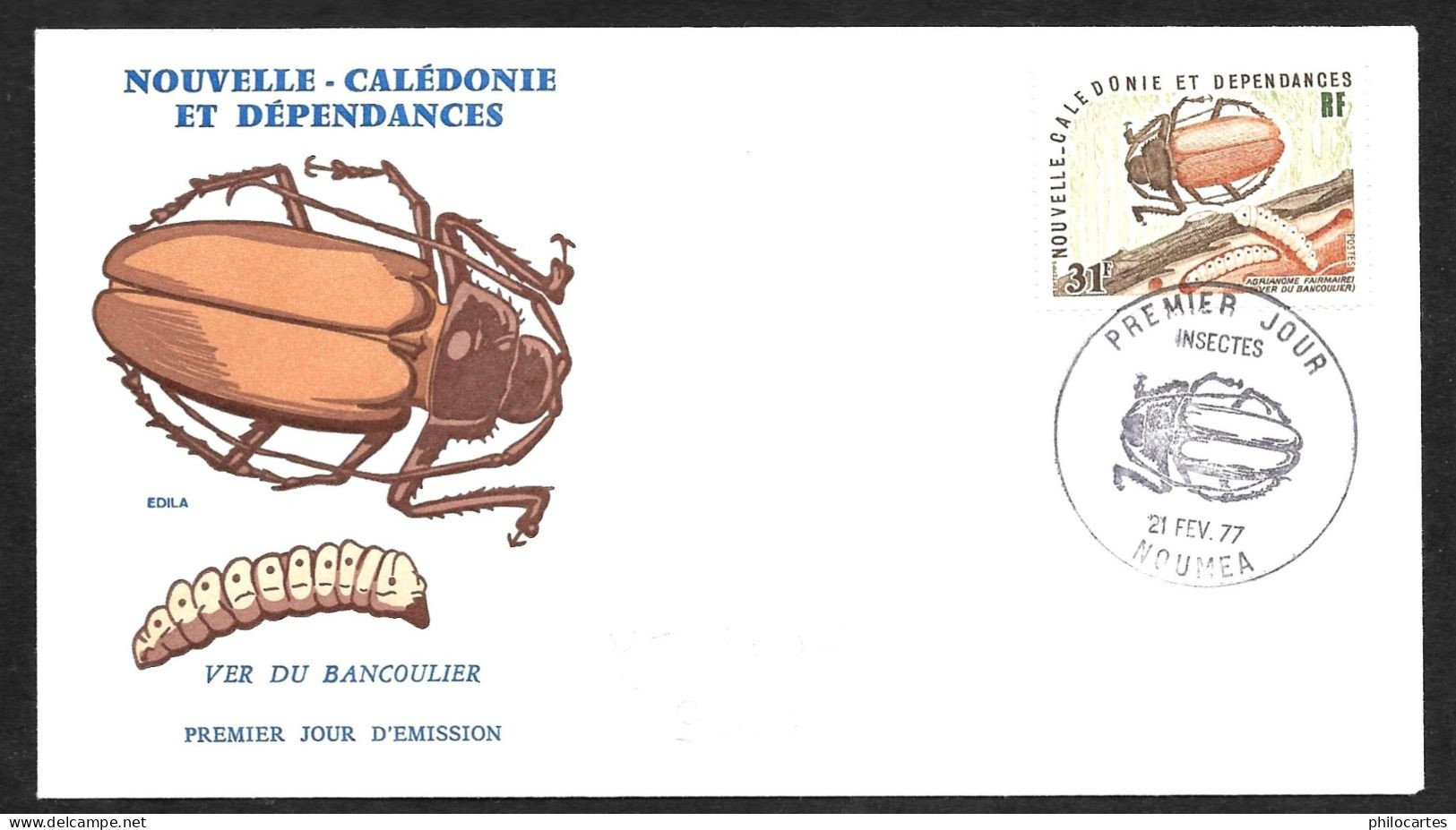 Nouvelle Calédonie  21 Février 1977  - FDC  YT  407 - Nouméa - Ver Du Bancoulier - Lettres & Documents