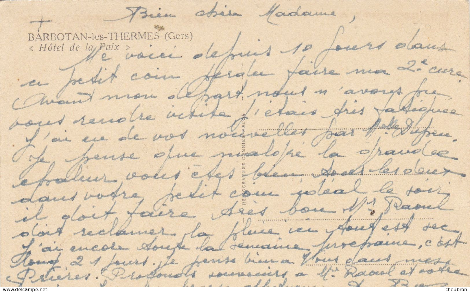 32. BARBOTAN LES THERMES.  CPA SEPIA. HOTEL DE LA PAIX. ANNÉE  + TEXTE - Barbotan