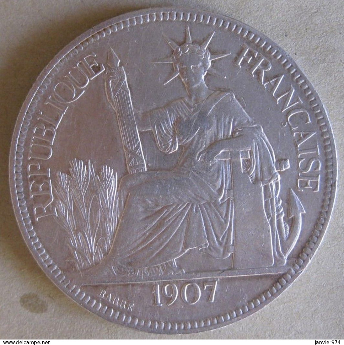 Indochine Française 1 Piastre De Commerce 1907 En Argent , Lec 290 - Indochina Francesa