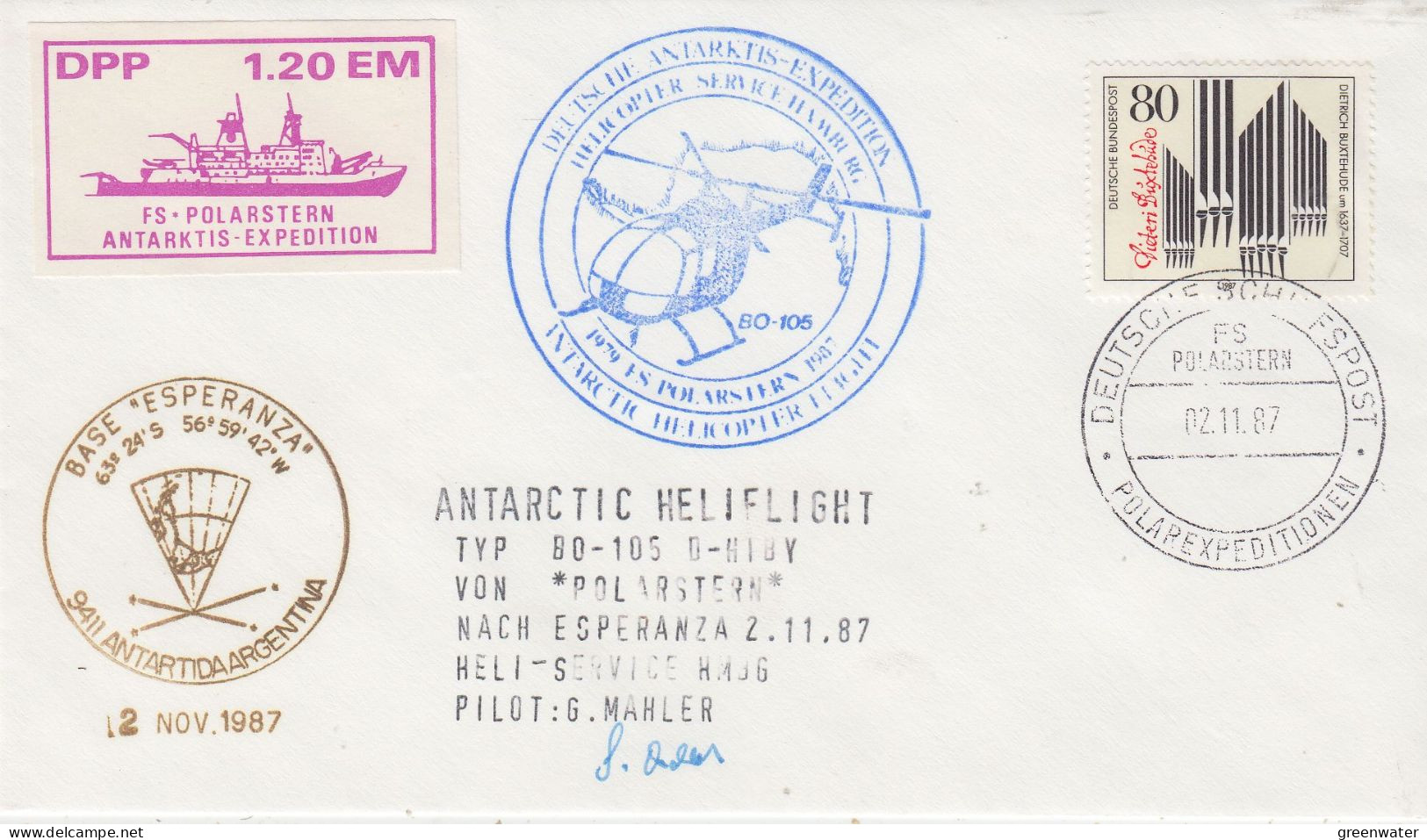 Germany  Heli Flight From Polarstern To Esperanza 2.11.1987 (SZ180D) - Polare Flüge