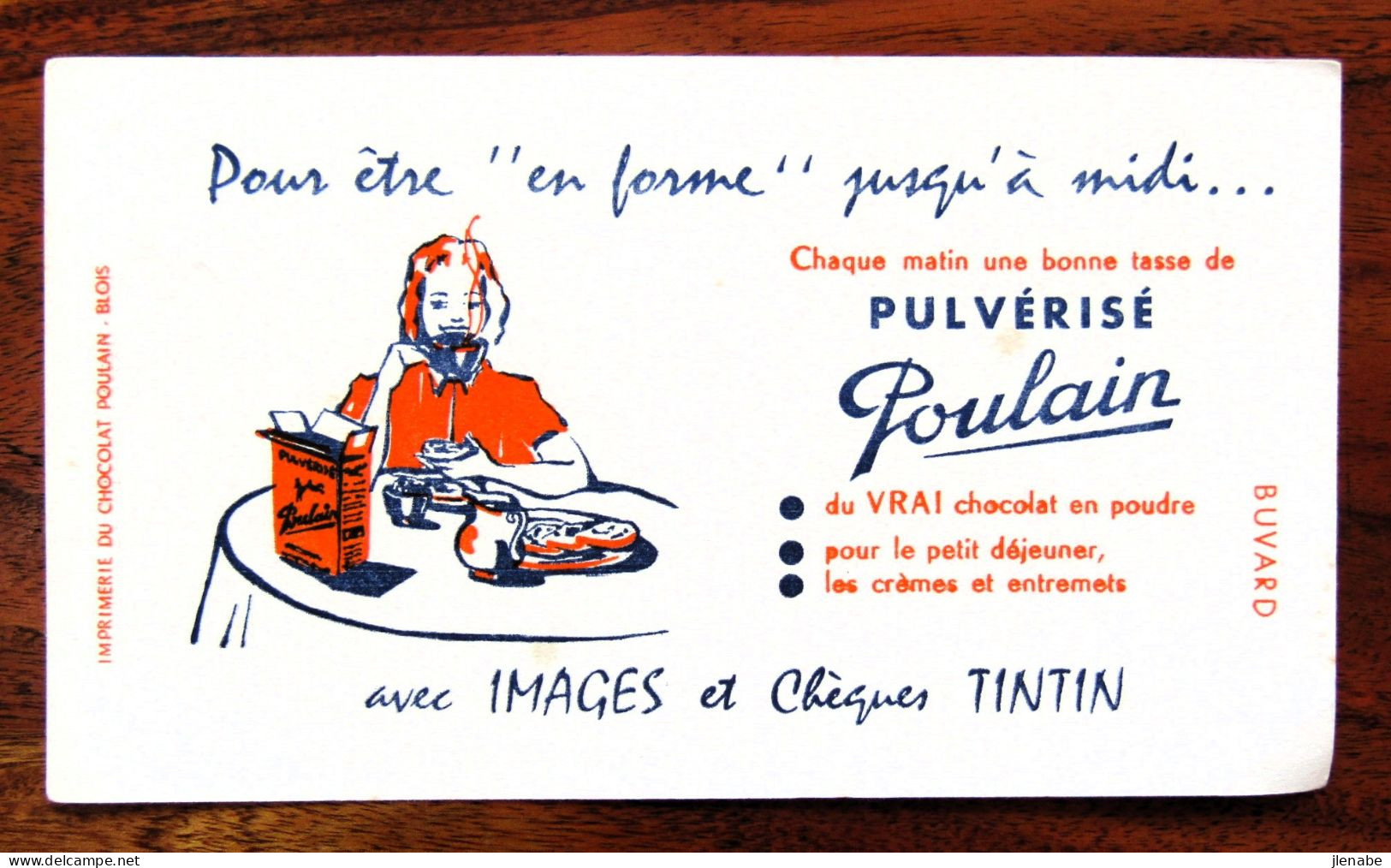 Buvard Ancien " POULAIN Pulvérisé - Avec Les Chèques TINTIN" - Chocolat